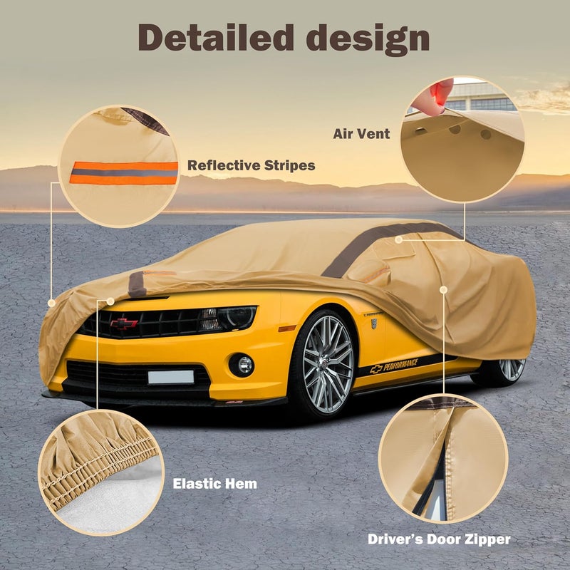 FSGRICH Camaro Car Cover Waterproof All Weather Compatible with Chevy Camaro, Outdoor Anti-UV Sun Rain Protection Full Exterior Cover - Image 2